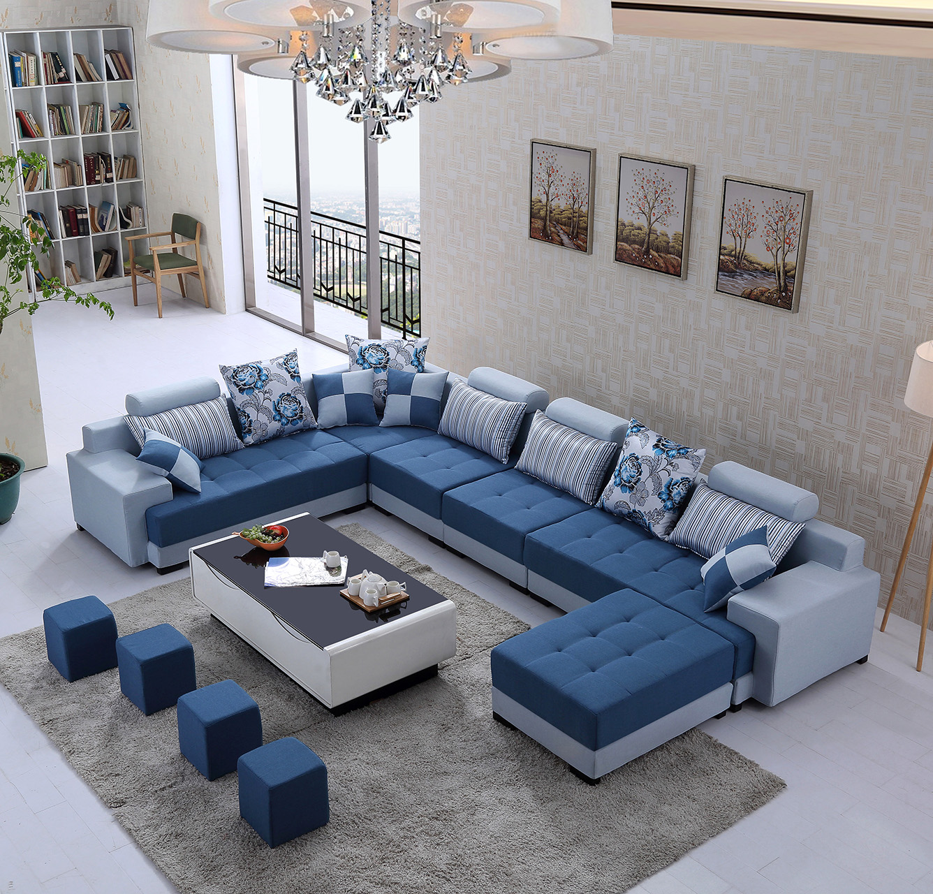 布艺沙发组合大小户型家具U型可拆洗转角贵妃