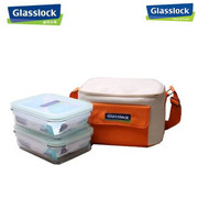 韩国三光云彩Glasslock玻璃饭盒 微波炉保鲜盒套装带包GL17-B