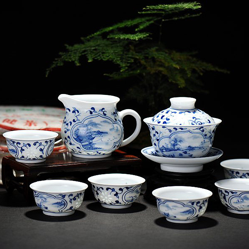 景德鎮陶瓷茶具茶器包郵青花玲珑纏枝蓮手繪山水壹壺壹公道杯六杯在類目 餐飲具, 茶具, 整套茶具中 - 來自Buy2taobao.com提供專業的淘寶代購服務