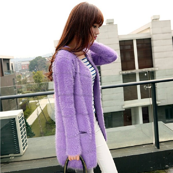 热销女士秋装 韩版简约中长款针织开衫马海大