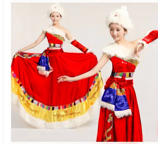 藏服唐古拉风藏族舞蹈服装康定情歌溜溜的女演出舞台装大摆裙