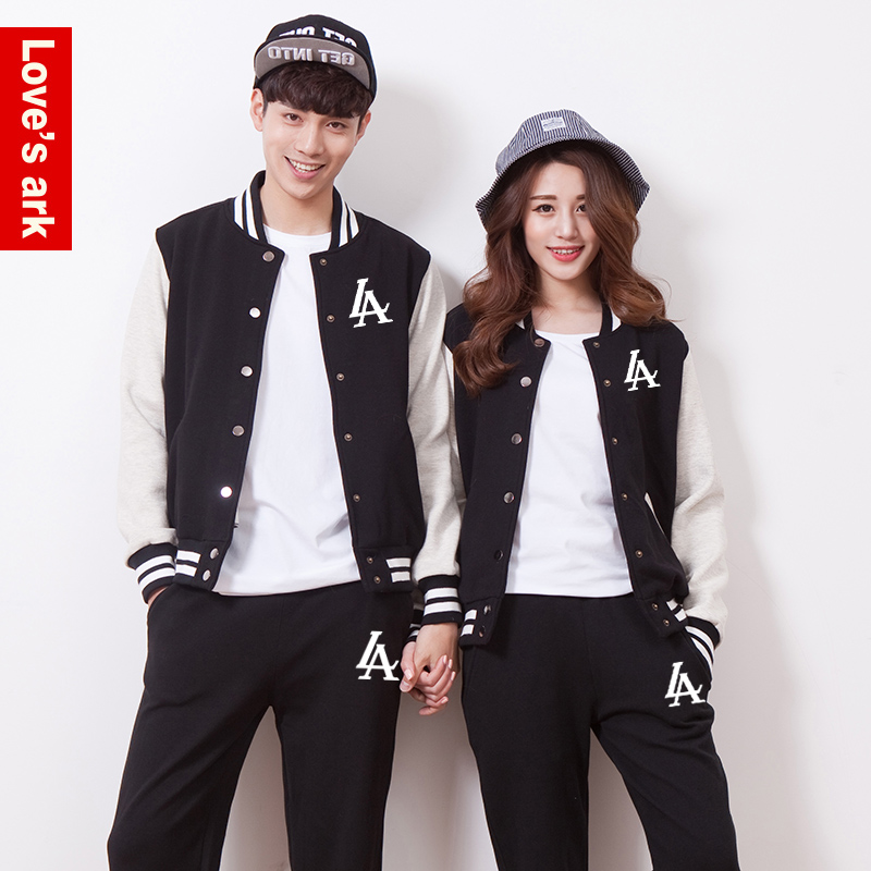 情侣棒球服LA字母两件套 2015新款韩版显瘦秋装潮 开衫卫衣套装雲
