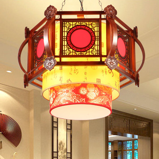 中式复古客厅吊灯古典实木羊皮，灯餐厅包厢，吊灯茶楼茶室简易中式灯