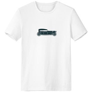 墨绿色几何老爷车剪影男女白色短袖T恤创意纪念衫个性T恤衫礼物