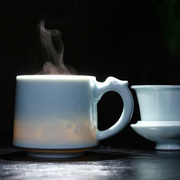 景德镇茶杯陶瓷带盖过滤泡茶杯家用影青雕刻老板杯个人办公杯