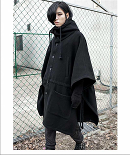 冬季学生韩版男青年中长款男士，蝙蝠衫连帽卫衣斗篷长袖男装外套