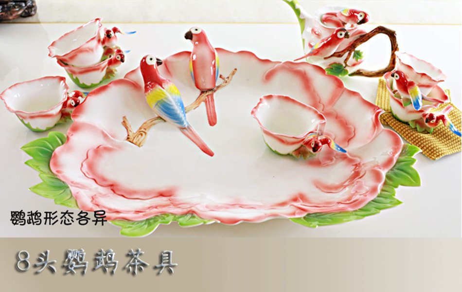 lovers parrot Porcelain enamel tea set manual carving ceramics Coffee Wedding Housewarming birthday Promotion whole countryin the Tableware , Tea set , Tea package category - from Buy2taobao.com to provide professional Taobao agent buy service