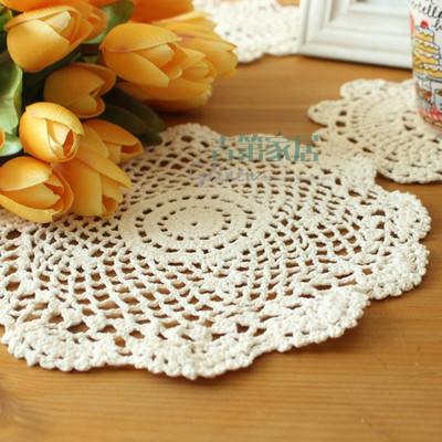 吉第 田园手工针织装饰垫 粗棉线镂空杯垫 森林系钩针布艺隔热垫