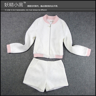 上下架计划:2014早秋新款欧美时尚小香风短裤套装女两件套百搭蕾丝长袖小外套