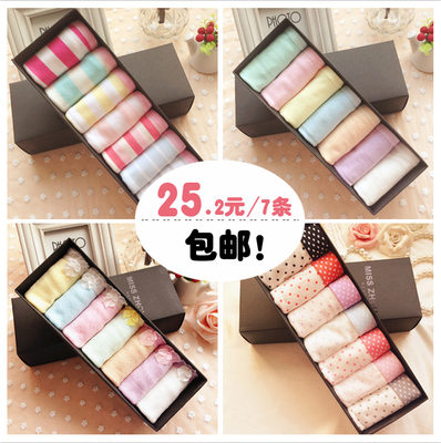 包邮 大码日系可爱少女全棉内裤条纹纯棉女士内裤星期内裤礼盒装