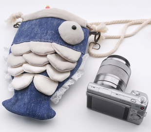 可爱鱼微单nex-5n拍立得相机，袋布袋相机包钱包，手机包