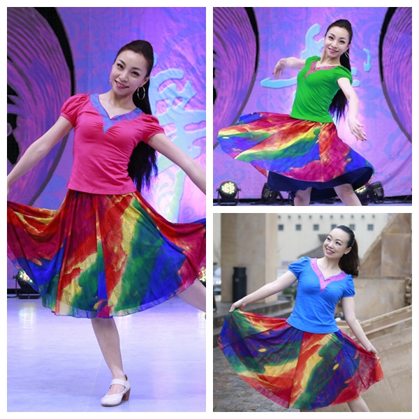 杨艺广场舞红草莞儿舞服新款彩虹套装2015年王梅广场舞服装多色