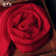 婚庆红色披肩新娘婚纱披肩，中国红长款真丝围巾，本命年大红色丝巾