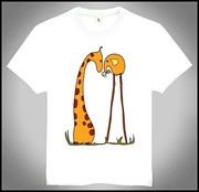 giraffet-shirt卡通q版，长颈鹿t恤白色长劲鹿大象t恤