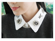假领子大水晶水钻衬衫，韩国百搭衣领装饰领女假领黑色白色半身领