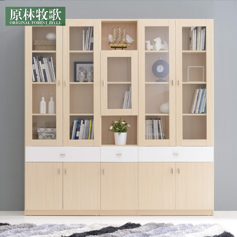 現代簡約書架置物架書櫃 自由組合鋼化玻璃門書櫃帶抽屜白楓木色在類目 住宅傢俱, 櫃類, 書櫃, 單個書櫃中 - 來自Buy2taobao.com提供專業的淘寶代購服務