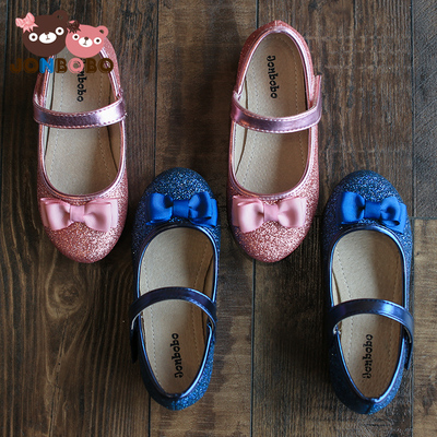 童鞋女公主鞋儿童皮鞋粉红蝴蝶结高跟鞋小女孩
