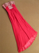 0520大红色抹胸雪纺新娘结婚长款钉珠宴会年会外贸工厂晚礼服裙