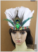 dy原创部落酋长民族，风格白色孔雀羽毛头饰发饰