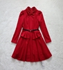 冬春秋女甜美红色套头长袖，修身微弹羊毛呢，a型中裙连衣裙