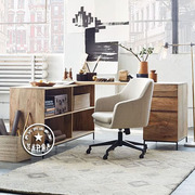 美式复古实木转角电脑桌，书柜组合简约家用书房，书桌办公桌主管桌子