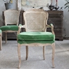 法式美式靠背藤编扶手餐椅子，亚麻布艺实木橡木，风化灰做旧轻奢家用