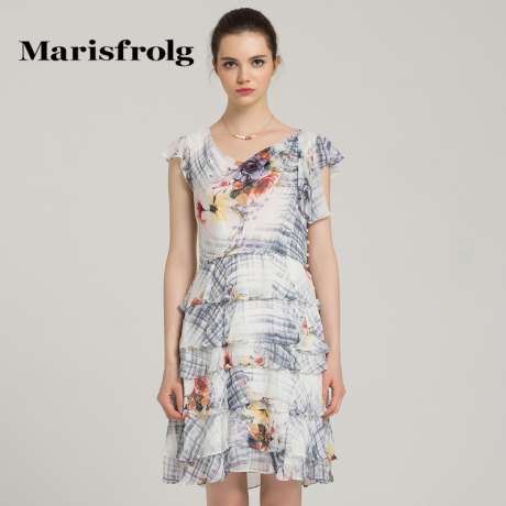 Marisfrolg/玛丝菲尔女装时尚桑蚕丝真丝印花连衣裙女装专柜正品商品大图