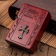 打火机zippo黑檀木鸡血，紫檀木十字架祝福镶嵌正版