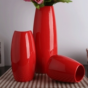 陶瓷花瓶三件套 简约现代装饰 白色红色花器家居摆件 欧式