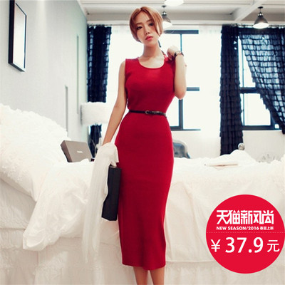季职业韩国代购新品女装性感修身包臀大红色无