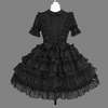 黑色系列lolita哥特式翻领短袖蕾丝，连身短裙宫廷洋装送暴力裙撑