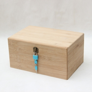 创意带锁木盒桌面，竹木收纳盒证件首饰储物盒翻盖中号收藏盒