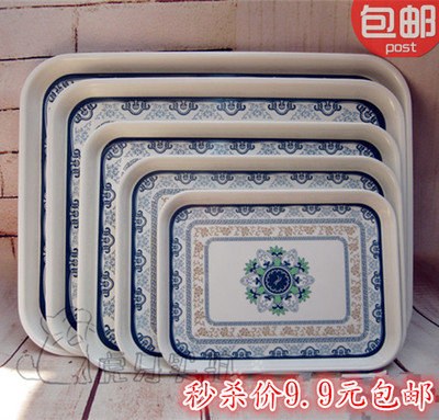 包邮加厚超大号仿瓷塑料长方托盘 青花瓷茶盘餐盘水果盘茶杯托盘