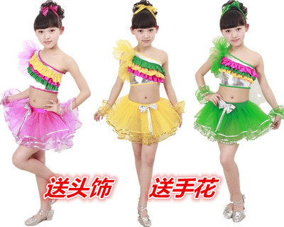标题优化:新款六一儿童演出服斜肩吊带纱裙舞台表演服装少儿拉丁舞公主裙