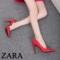 上下架计划:2015春季新款zara女鞋 真皮 尖头高跟鞋 细跟性感女单鞋 红色婚鞋