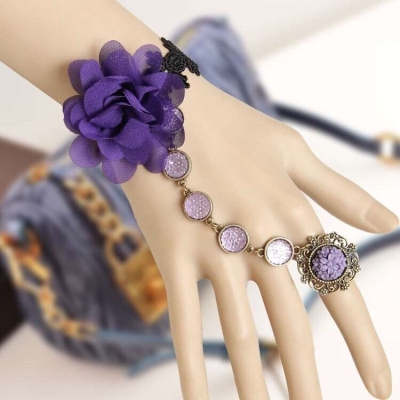 紫色伴娘手链戒指一体，仙表演儿童手部装饰手环手花礼服配饰复古