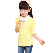 童装韩版春夏女童花朵打底衫中大童，儿童蕾丝翻领，打底衫t恤上衣