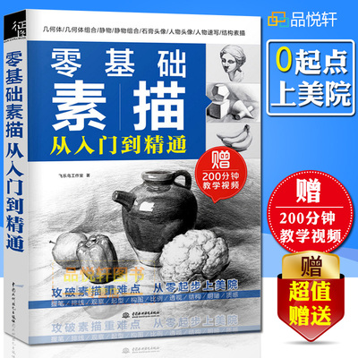 赠200分钟视频 包邮 零基础素描从入门到精通 基础教程飞乐鸟工作室 纯新手绘画自学宝典色铅笔从零学素描考美院人物速写技巧书籍