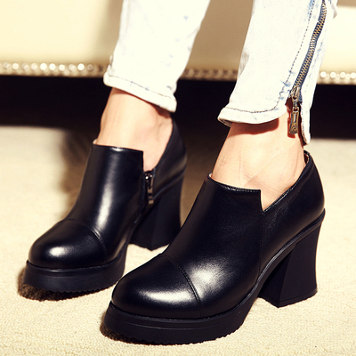 莎丝妮漫2015秋季新品真皮粗跟厚底防水台单鞋时尚高跟深口女鞋子