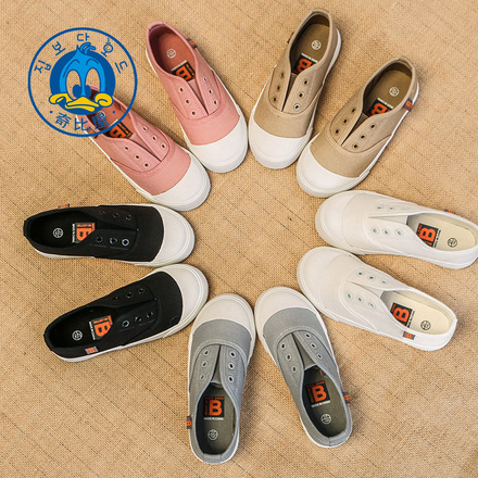 儿童白色帆布鞋女童鞋一脚蹬小白鞋男童夏季透