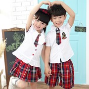 纯棉衬衫红格校服男女小学生JK短袖套装班服合唱服幼儿园夏季园服