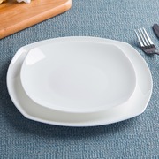 白色骨瓷方形西餐盘子，牛排盘子意面盘，陶瓷西餐菜盘景德镇餐具烤箱