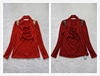 品牌春秋女通勤文艺桔红色薄款修身长袖套头金属装饰毛针织衫
