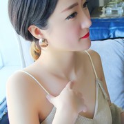 18k玫瑰金钛钢(金钛钢)耳钉，女气质简约个性，韩国耳饰品百搭日韩版潮人耳环