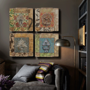 纽约公寓工业风装饰挂壁民族青花瓷抽象纹理花纹图案做旧木板挂画