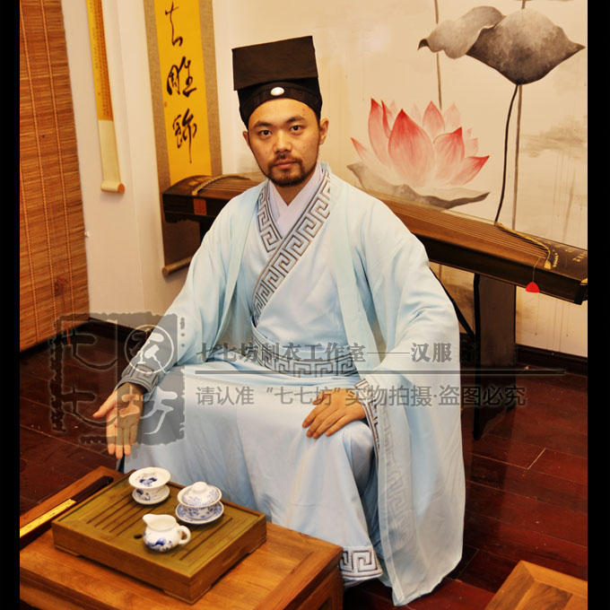 ◆七七坊◆男士汉服华服 绣花刺绣回纹直裾配雪纺大氅 别琴操款二在类目 男装, 民族服装中 - 来自Buy2taobao.com提供专业的淘宝代购服务