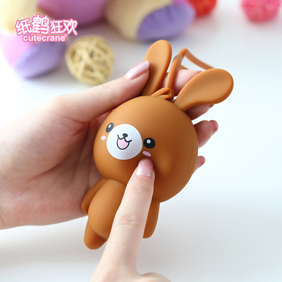 纸鹤狂欢小兔子卡通硅胶钥匙包创意抽拉迷你糖果色可爱便捷钥匙袋