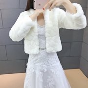 冬季婚纱新娘披肩长袖韩版伴娘礼服白色，披肩大小码加厚保暖外套秋