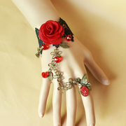 哥特风蕾丝手链戒指一体链COS玫瑰闪钻花朵复古新娘超美女配饰