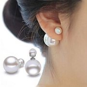 s925银双面珍珠耳钉耳环，日韩国气质时尚，前后大小耳饰女防过敏耳坠